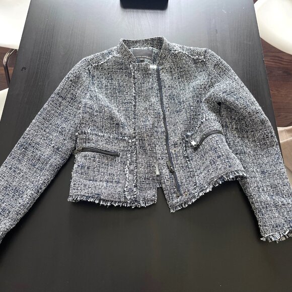 Banana Republic Womens Jacket White Navy 0P Petite - Picture 1 of 3